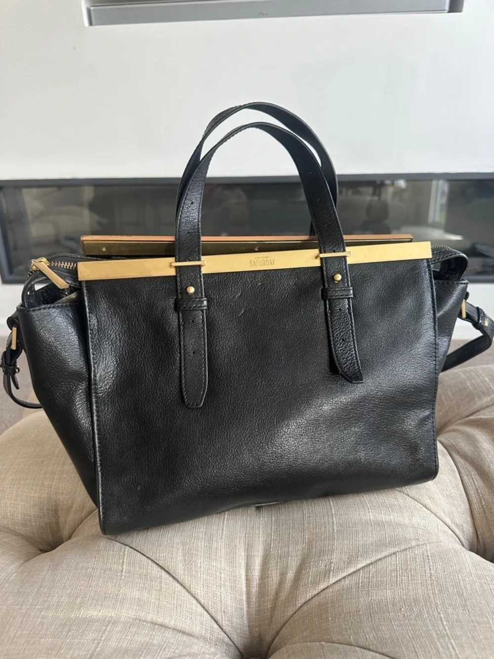 kate spade Black Leather Top-Handle Satchel with Gold Accent